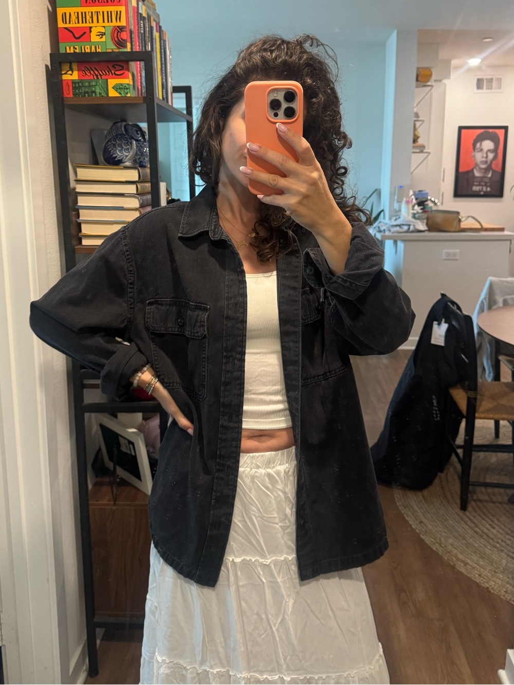 H&M Washed Black Oversized Button-Down Shirt Jacket